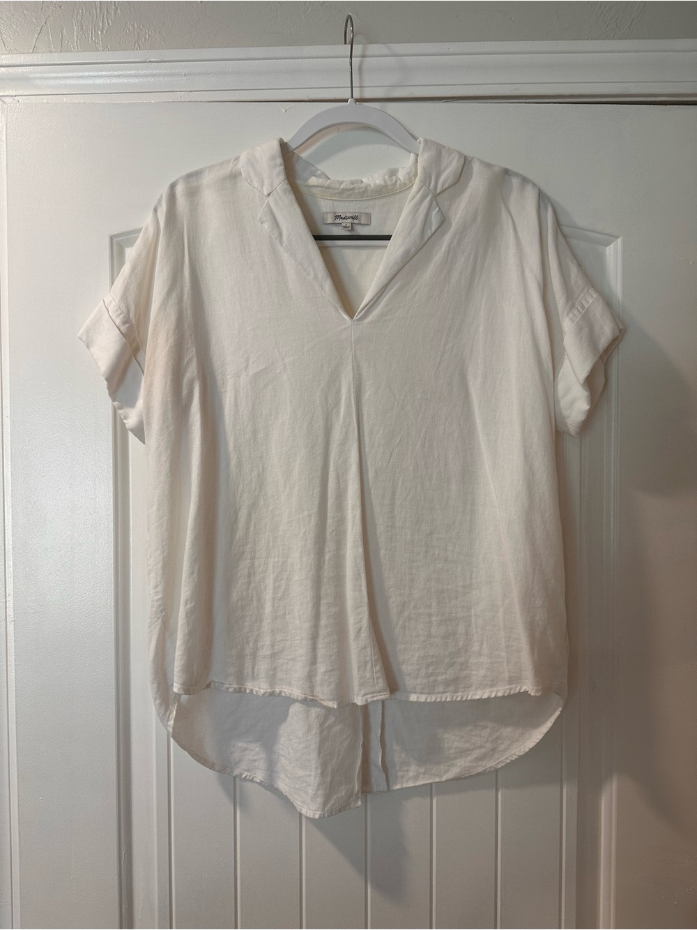 Madewell Cream Split V-Neck Short Sleeve Blouse